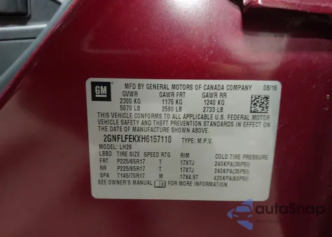 2017 Chevrolet Equinox Lt из США, поврежденный, VIN 2GNFLFEKXH6157110